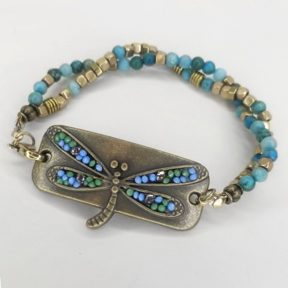 Blue and Gold Dragonfly Bracelet - Picture 1 of 5
